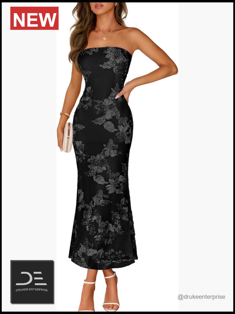 Women's Floral Strapless Maxi Dress Bodycon Formal Cocktail Party Long Dress